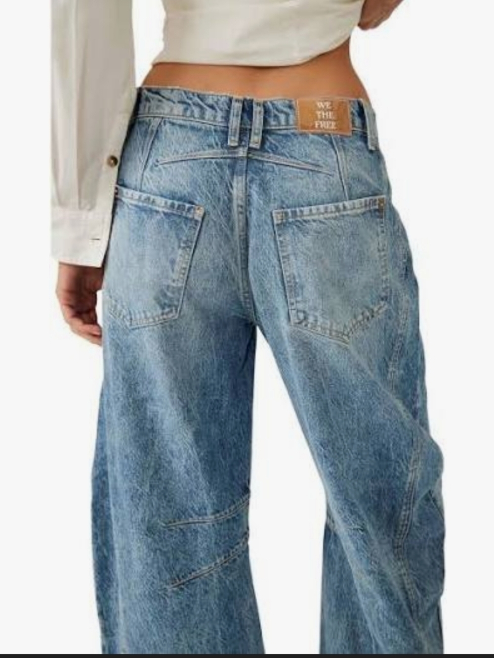 We The Free Free People Good Luck Mid Rise Med Wash Barrel Jeans 27 - Picture 3 of 14